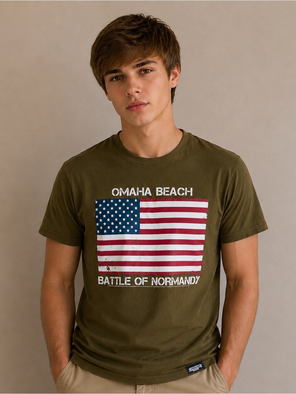 Overlord Museum France Graphic Tee Omaha Beach Normandy American Flag Military S